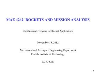  MAE 4262: ROCKETS AND MISSION ANALYSIS 