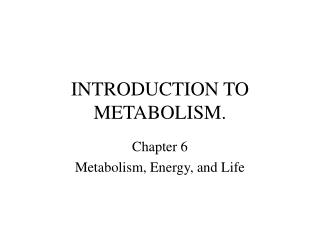  Prologue TO METABOLISM. 