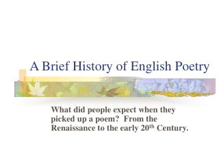  A Brief History of English Poetry 
