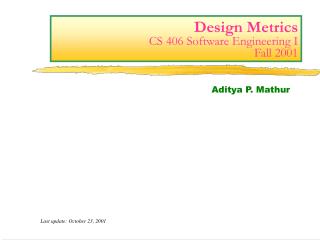  Plan Metrics CS 406 Software Engineering I Fall 2001 