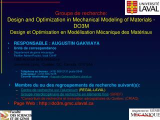  Groupe de recherche: Design and Optimization in Mechanical Modeling of Materials - DO3M Design et Optimization en Mod l