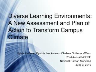  Various Learning Environments: A New Assessment and Plan of Action to Transform Campus Climate 