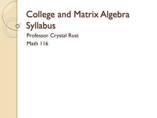  School and Matrix Algebra Syllabus 