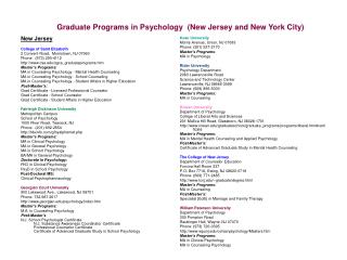  Graduate Programs in Psychology New Jersey and New York City 