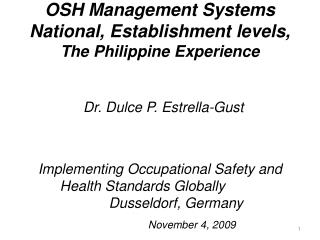  OSH Management Systems National, Establishment levels, The Philippine Experience 