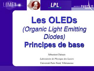  Les OLEDs Organic Light Emitting Diodes Principes de base 