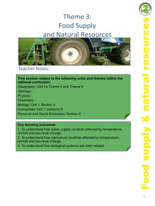  Subject 3: Food Supply and Natural Resources 