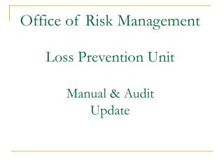  Office of Risk Management Loss Prevention Unit Manual Audit Update 