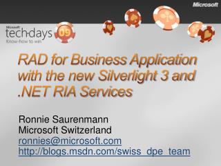  RAD for Business Application with the new Silverlight 3 and RIA Services 