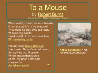  To a Mouse by Robert Burns Original Version Modern Translation Theme 