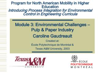 Program for North American Mobility in Higher Education Introducing Process Integration for Environmental Control in En