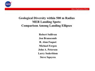  Topographical Diversity inside of 500 m Radius MER Landing Spots: Comparison Among Landing Ellipses 