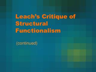  Filter s Critique of Structural Functionalism 