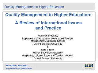  Quality Management in Higher Education: A Review of International Issues and Practice 