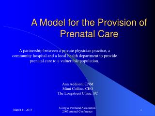  A Model for the Provision of Prenatal Care 