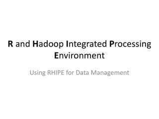  R and Hadoop Integrated Processing Environment 